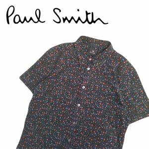 着用少 極美品 芸術的逸品 最高級 Paul Smith フローラル 花柄 総柄 半袖シャツ ドレスシャツ メンズL ポールスミス 日本製 2405116