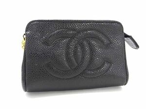 1円 ■美品■ CHANEL シャネル ココマーク キャビアスキン マルチポーチ マルチケース 小物入れ レディース メンズ ブラック系 FB0119