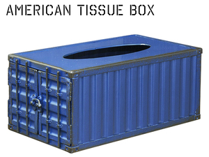 クラシック コンテナ ティッシュボックス (ブルー) 金属製 ケース おしゃれ カバー マスク 箱 収納 西海岸風 インテリア アメリカン雑貨