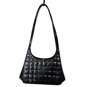 《1円スタート》CHANEL　シャネル　シールあり　６番台　ココマーク　チョコバー　エナメル　トートバッグ　ブラック　C5092