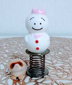 即決 昭和レトロ 陶器製 ニコニコ 可愛い 雪だるま にっこり スノーマン ハート バネの玩具 オブジェ 置物 フィギュア 検: お文具さん