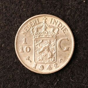 オランダ領東インド 1/10グルデン銀貨（1942）[E3022]コイン、蘭印、インドネシア