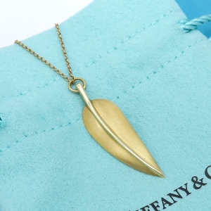 極希少 美品 Tiffany&Co. ティファニー イエロー ゴールド フェザー ネックレス 18K 750 リーフ 羽 葉 KK133