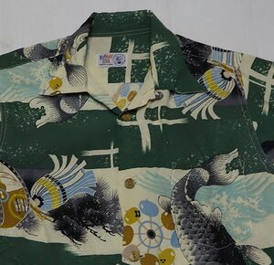 SS27フェローズPHERROWSマヒマヒ ライダー古着アロハシャツ絹シルクシャツ日本製オープンシャツ和柄SILK鯉コイ祭り太鼓ボックスシャツ