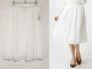 未使用 UNTITLED ギャザー スカート 44 ホワイト フレア アンタイトル 大きい サイズ 白 シアー シフォン レース L~XL ミディ 膝 丈 新品
