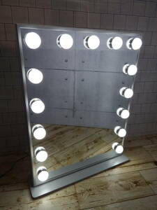 【S0425】女優ミラー LED 15個 卓上 壁掛け ライト ハリウッドミラー 鏡 ドレッサー LEDライト 化粧台