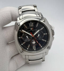 [稼働中] TOMMY HILFIGER トミーヒルフィガー QZ T10174 デイデイト 黒文字盤 メンズ腕時計