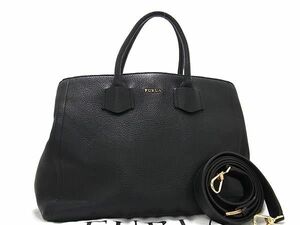 1円 ■美品■ FURLA フルラ アルバ レザー 2WAY クロスボディ ハンドバッグ トート ショルダー レディース ブラック系 BG7981