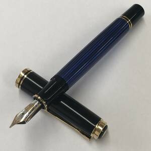 ☆希少 レア Pelikan ペリカン M800 ブルー 青縞 18C-750 M PF刻印 天冠ヒナ2羽 万年筆 !