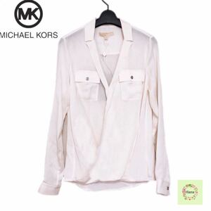 【新品】確実正規品 MICHAEL KORS マイケルコース Vネック 襟付き ブラウス シャツ　ホワイト 白 レディース