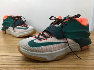 D4C006◆美品◆ ナイキ NIKE ケビンデュラント KD7 合成繊維 ミスティックグリーン バスケットボールシューズ 25.5cm 653996-330