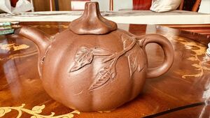中国美術 清時代 茄子形 朱泥 急須 煎茶道具