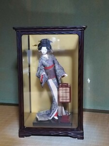 日本人形　舞踊人形　ガラスケース　行灯　昭和レトロ