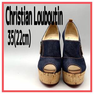 レディース Christian Louboutin (クリスチャン ルブタン) ウェッジソール コルクソール オープントゥ パンプス サンダル 35 22cm シューズ