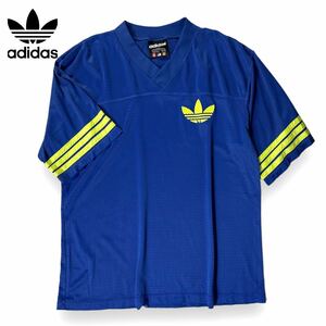 【希少品】Adidas アディダス オリジナル トレフォイルロゴ メッシュ 半袖 Tシャツ カットソー ヴィンテージ ブルー Mサイズ アメリカ製