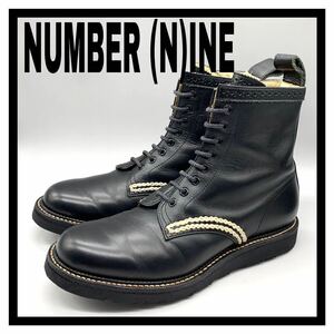 NUMBER (N)INE (ナンバーナイン) レースアップブーツ プレーントゥ 刺繍 レザー ブラック 黒 US7.5 25.5cm 革靴 シューズ ビブラムソール