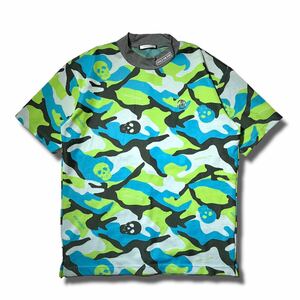 極美品 MARK&LONA スカル カモ モックネック ゴルフ Tシャツ 半袖 50 XL 大きいサイズ 迷彩 マークアンドロナ 