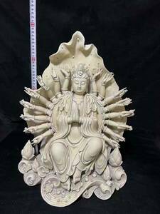 清代 白磁 徳化窯 蓮花千手観音像 仏像 菩薩像 仏教美術 唐物 中国美 術 高さ48.5cm 【080753】