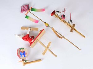 からくり玩具 4点 はじき猿 餅つき兎 廻りねずみ 犬山でんでん太鼓 郷土玩具 民芸 伝統工芸 風俗人形 置物