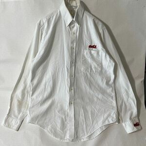希少 80s 90s USA製 古着 ビンテージ アメリカ コカコーラ cocacola 企業ロゴ 刺繍 ノベルティ ボタンダウン ワークシャツ 白 ホワイト 