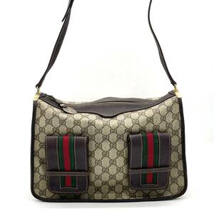 1円 べたなし GUCCI オールドグッチ シェリーライン GG柄 ブラウン ショルダーバッグ ヴィンテージ