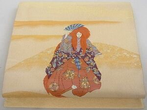 平和屋-こころ店■綴れ　太鼓柄袋帯　歌舞伎　金糸　正絹　逸品　A-gk710