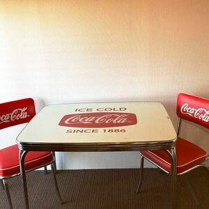引き取り限定 Coke DinerTable Coca-Cola ガラストップ ダイナーテーブル コカコーラ イス2脚 セット ガレージ 企業 ディスプレイ 什器