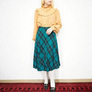 RETRO VINTAGE LOUIS JOONE CHECK PATTERNED PLEATES DESIGN WOOL SKIRT/レトロ古着チェック柄プリーツデザインウールスカート