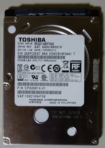 3822 2.5インチ内蔵SATAハードディスク 7mm 500GB 東芝 MQ01ABF050 5400rpm 正常 使用1902時間 富士通 Windows8.1