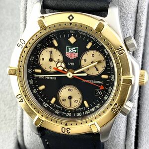 【1円〜】TAG HEUER タグ ホイヤー 腕時計 メンズ クロノグラフ CE1120 ブラック文字盤 ゴールド プロフェッショナル 200m 可動品