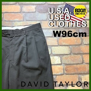 BP3-129★W96センチ位★海外ビッグサイズ★USA直輸入 良品★【david taylor】2タック ワイドスラックス【W38 メンズ XL】ブラウン USA古着