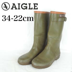 EB4318*AIGLE*エーグル*ジュニアレインブーツ*34-22cm*カーキ