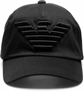 新品タグ付き ブラック EMPORIO ARMANI CAP エンポリオアルマーニ イーグル立体刺繍 ベースボールキャップ 帽子