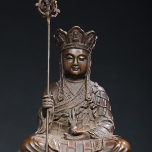 旧蔵 中國 清代 チベット仏教 銅製 地蔵王菩薩 仏像 仏教古美術 供養品 細密彫 時代物 置物 中国美術 唐物