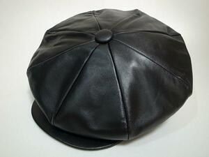 【送料無料 即決】New York HatニューヨークハットNewYorkHat USA製Lambskin Big Apple本革製レザー素材 大ぶりキャスケット黒ブラック新品