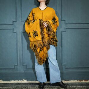 USA VINTAGE ETHNIC DESIGN FRINGE CAPE COAT/アメリカ古着エスニックデザインフリンジケープコート