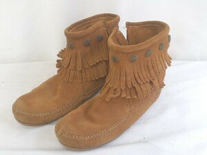 ■ minnetonka　ミネトンカ ショートブーツ フリンジ　スエード　スタッズ 24ｃｍ ブラウン レディース 1208000000986