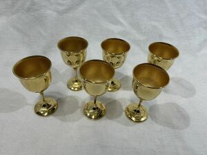 【中古品】☆6個セット☆ 金杯 24KGP ワイン グラス 盃 ゴールド基調 食器 アルコールグッズ インテリア 聖杯アンティーク