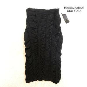 新品未使用 DKNY DONNA KARAN NEW YORK ダナキャランニューヨーク サイズUS2 チューブトップ ワンピース ギャザー ドレープ 黒 ブラック