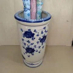 新品　陶器傘立て　難有　手造り　手描き絵　花柄模様　洋風　和風　高級　青花B53