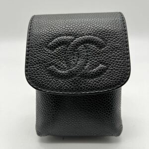 美品 シャネル CHANEL キャビアスキン タバコケース ポーチ キャビアスキン ブラック 黒 ココマーク シガレット レザー レディース