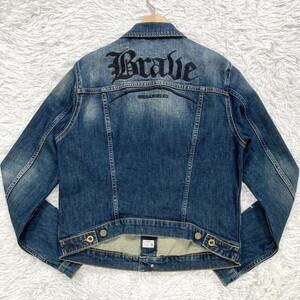 【美品 希少 L】DIESEL デニムジャケット ロゴ刺繍 BRAVE 現行 ストレッチ インディゴ ディーゼル メンズ 春物 ブルー ブルゾン ショート丈