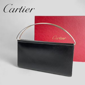 未使用■カルティエ■ ハンドル付きウォレット トリニティ 長財布 クラッチバッグ Cartier ブラック×ボルドー