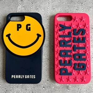 美品 豪華2点セット ☆ PEARLY GATES パーリーゲイツ PG スマイル iPhone Plus シリコン ラバー スマホ ケース ネイビー & ピンク ゴルフ