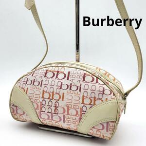 美品　総柄　Burberry ショルダーバッグ　ポシェット　キャンバス　レザー