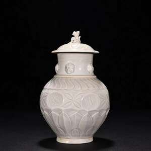 宋時代 定窯 白磁 盖罐 蓋壷 唐物 中国美術 高さ18cm 直径11.5cm【HB321】