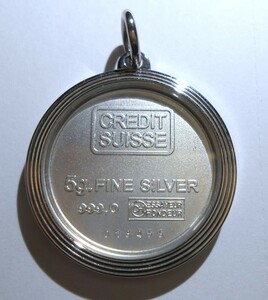 CREDIT SUISSE 純銀 5g ペンダントトップ FINE SILVER 999.0 ペンダントヘッド アクセサリー インゴット バー