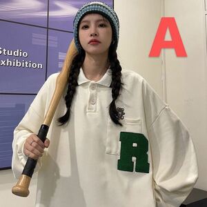 レディース 春秋 トレーナー トップス ゆったり 学園風 襟付き 可愛い 長袖 大きいサイズ LUDA330(2色L-4XL)