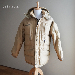 コロンビア Columbia ダウン ジャケット メンズ LL ベージュ アウター コート ヴィンテージ ファッション 上着 フード 付