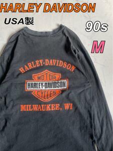 90s ハーレー HARLEY DAVIDSON USA製 長袖Tシャツ ロンT ミルウォーキー 両面プリント 94年